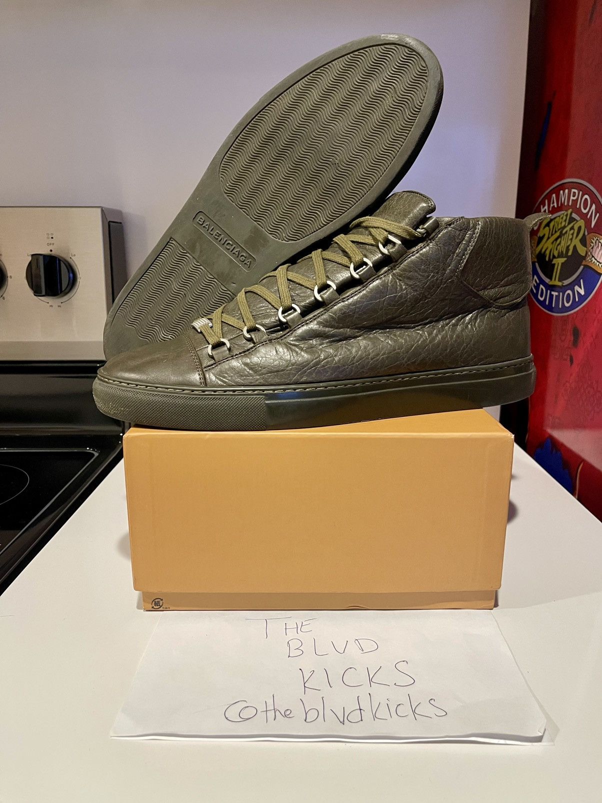Balenciaga Balenciaga Arena High Top Leather Sneaker Olive Green Size US 13 / EU 46 - 2 Thumbnail