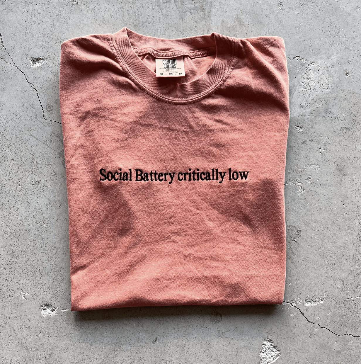 Prolific Social Battery Critically Low 100% Cotton Tshirt Embroidered Size US S / EU 44-46 / 1 - 2 Thumbnail