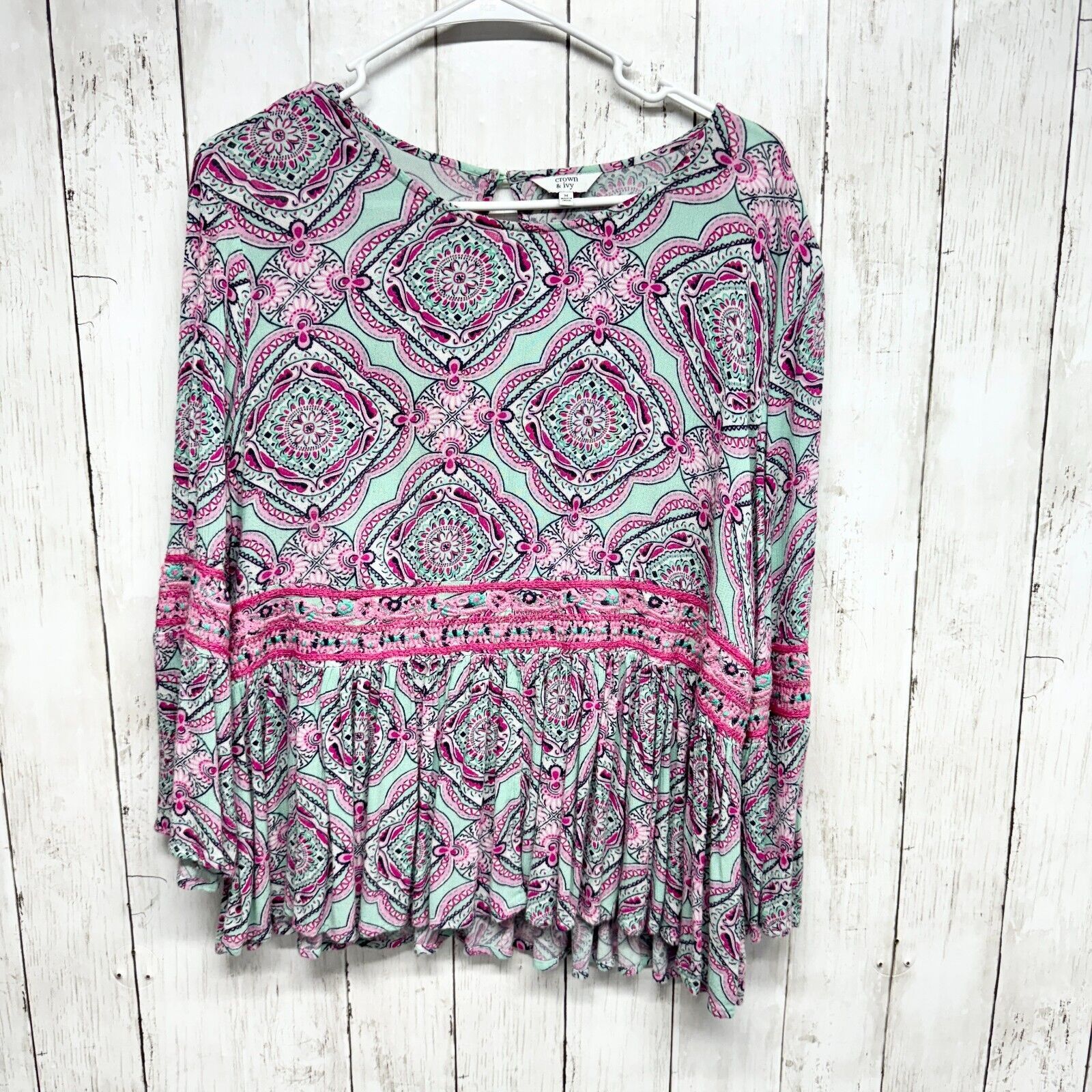Other Crown & Ivy Blouse Size M Long Sleeve Round Neck Button Back Size M / US 6-8 / IT 42-44 - 1 Thumbnail