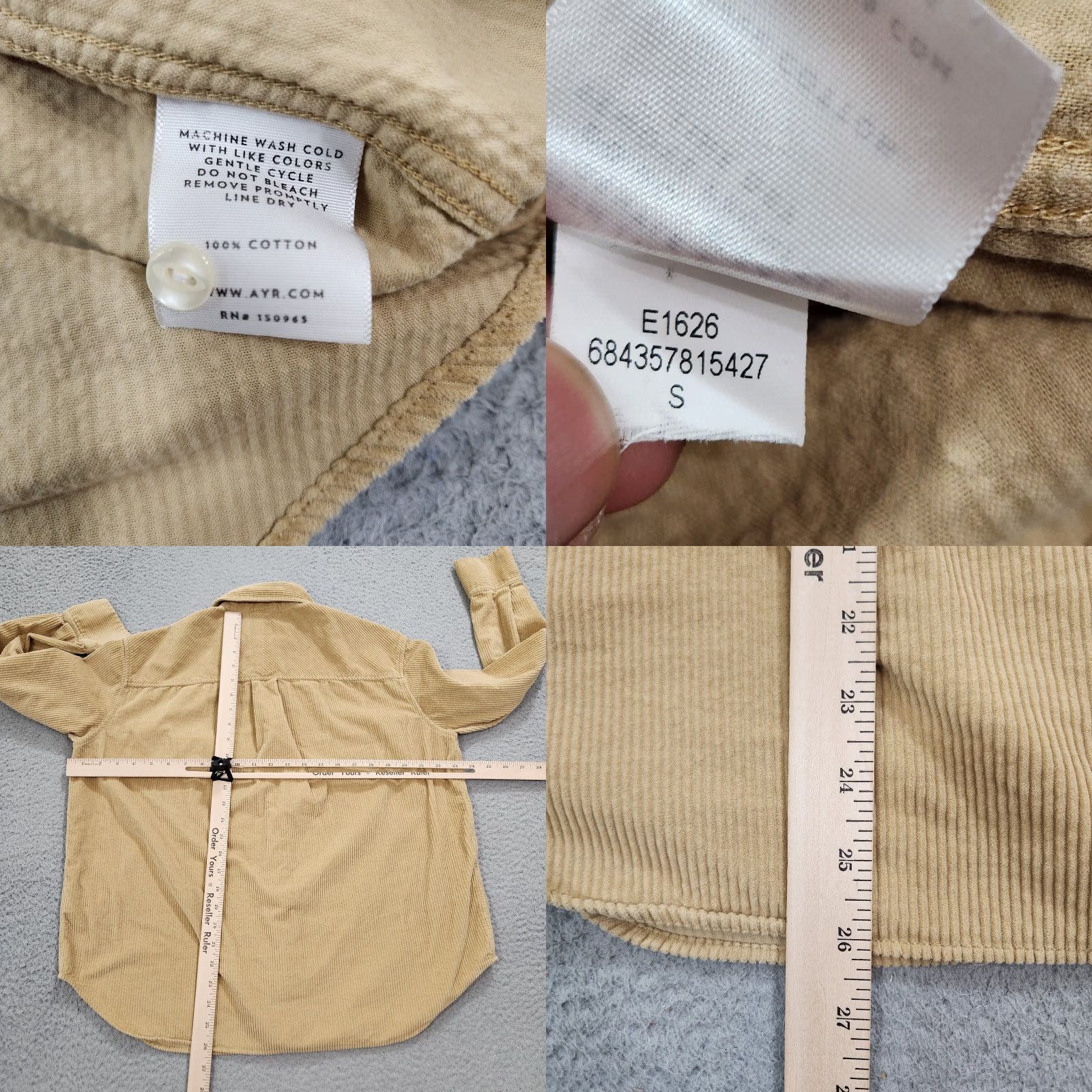 AYR Shirt Womens Small Beige The Deep End Corduroy Button Down Chipwich Portugal