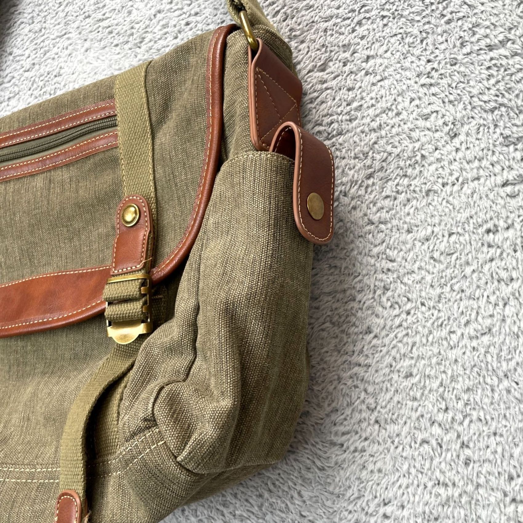 Vintage Cargoit Bag Crossbody Mens Green Canvas Leather Trim Pockets Adjustable Strap Size ONE SIZE - 5 Thumbnail