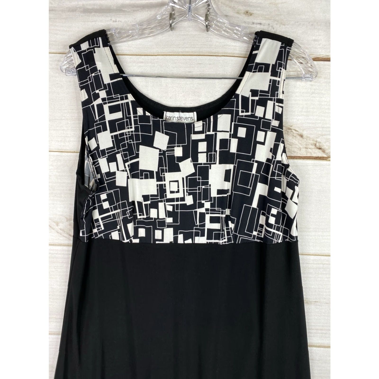 Vintage VINTAGE Karin Stevens Dress Geometric 14P Maxi Tank Dress & Jacket Black 90s Slit NWT Women Womens Size XL / US 12-14 / IT 48-50 - 7 Thumbnail