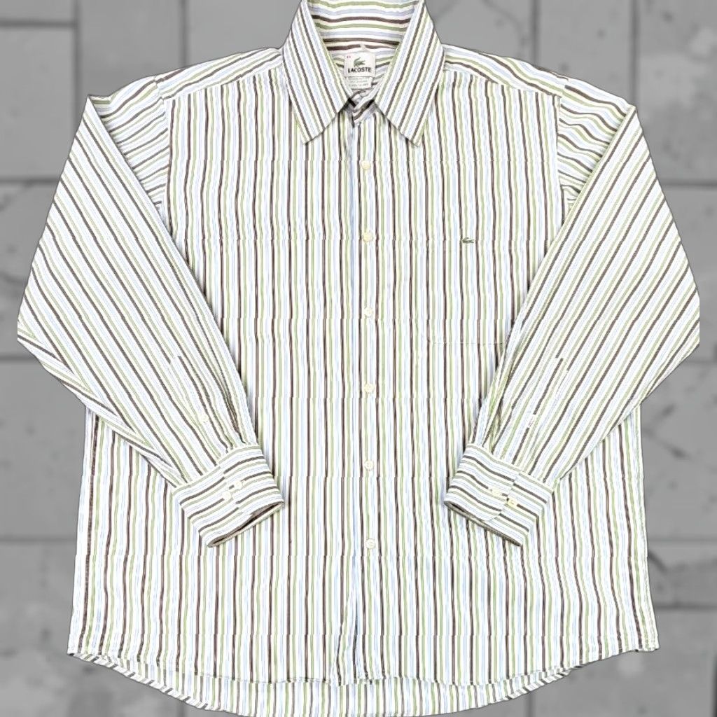 Lacoste Lacoste Mens Long Sleeve Button-Up Shirt XL Multicolor Striped France Made Button-Down Collar Size US XL / EU 56 / 4 - 1 Thumbnail