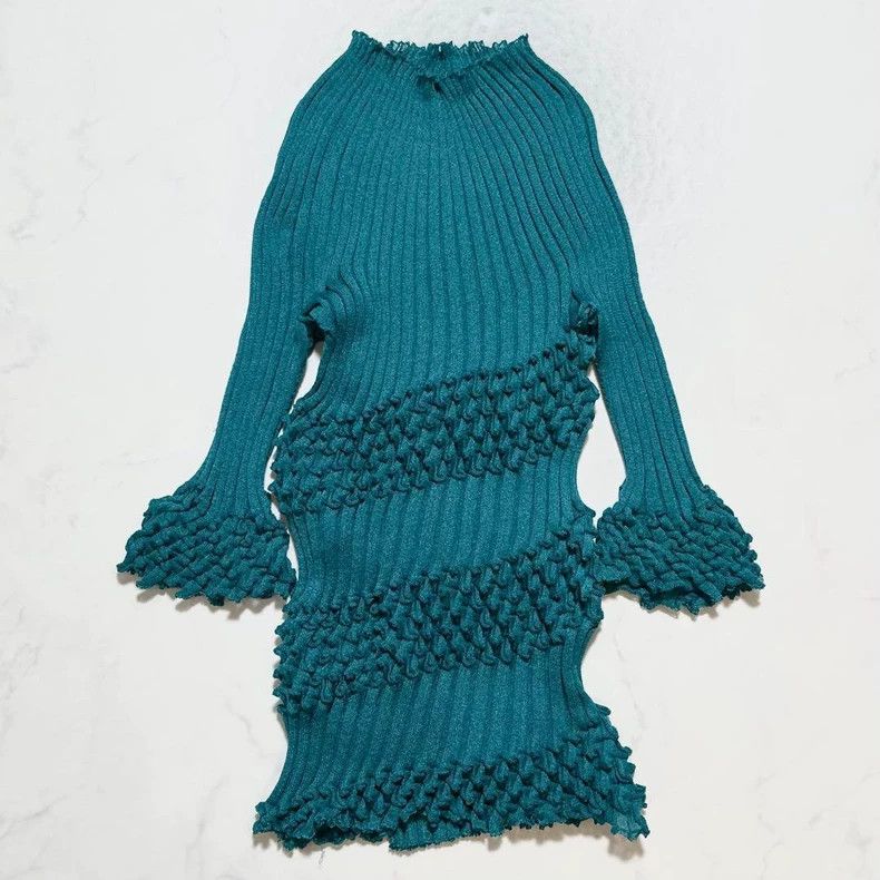 Issey Miyake Issey Miyake size:3 Ribbed stretch knitted pleated ruffled Size XS / US 0-2 / IT 36-38 - 1 Thumbnail