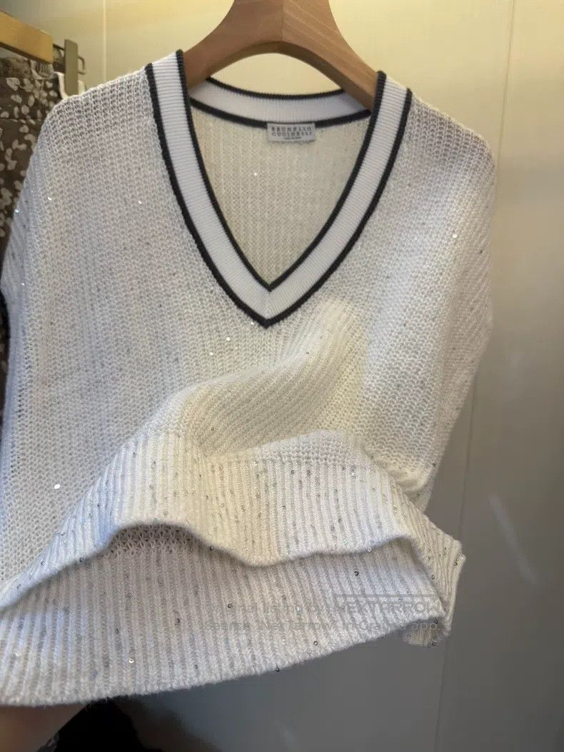 Brunello Cucinelli Brunello Cucinelli Sequined Linen Knit Vest Size S / US 4 / IT 40 - 6 Thumbnail