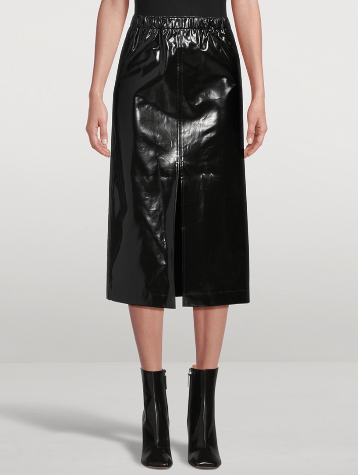 image of Aw23 Maison Margiela Patent Midi Skirt 38 in Black, Women's (Size 26)