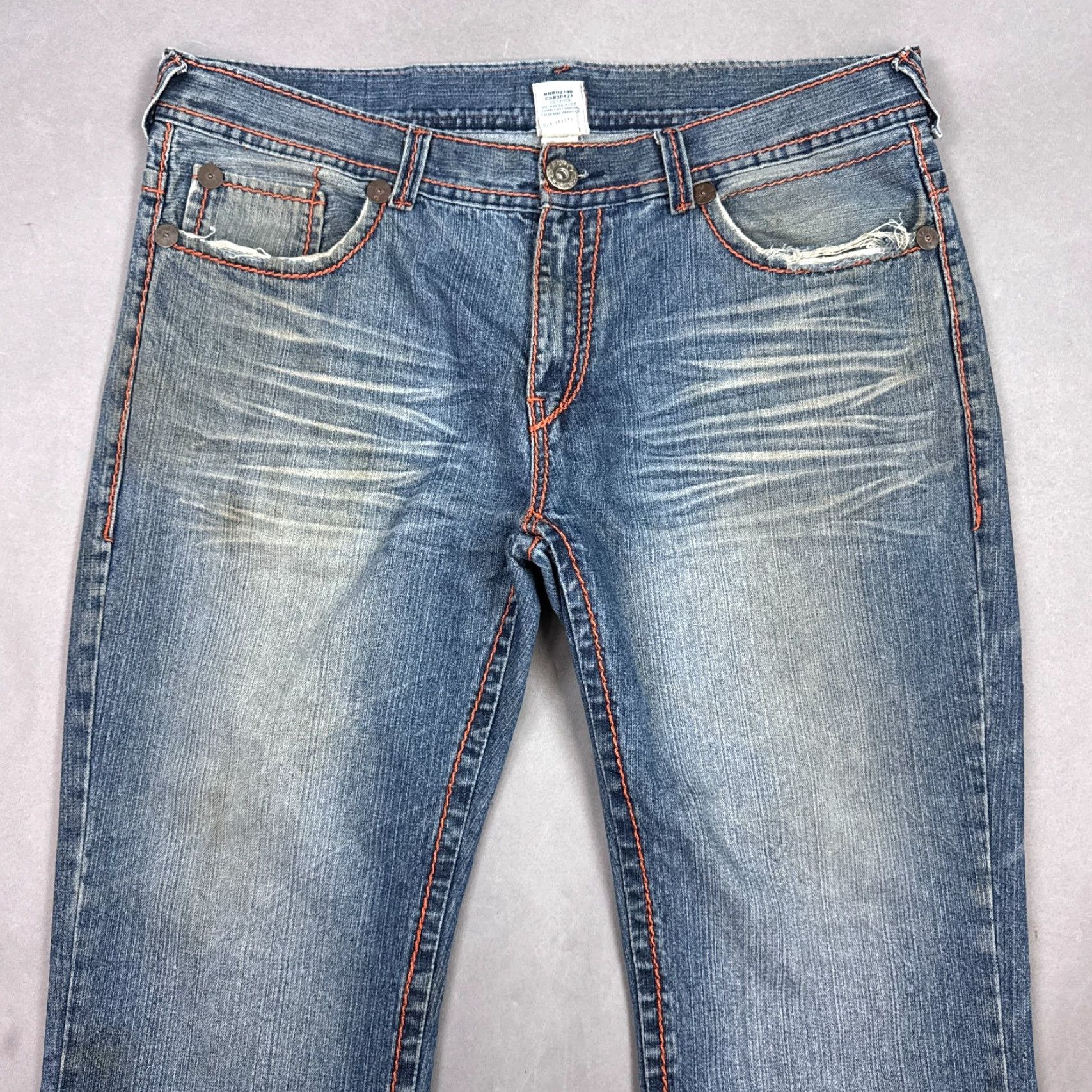 True Religion True Religion Jeans Men 42x34 Bobby Big T Thrashed Destroyed Denim Pants Denim Blue 5-Pocket Regular Fit Straight Mid Rise Jeans Mens Size US 42 / EU 58 - 2 Thumbnail