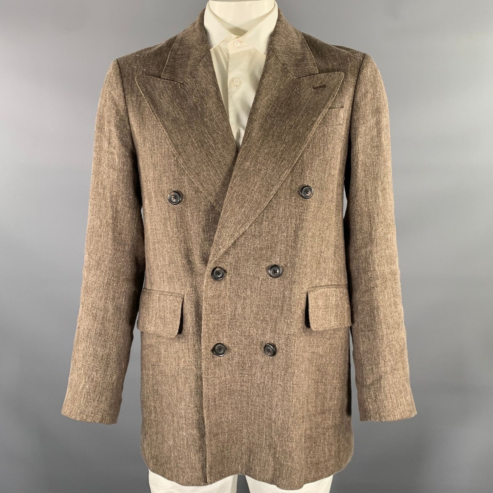 Our Legacy OUR LEGACY XL Brown Linen Blend Double Breasted Coat Size US XL / EU 56 / 4 - 1 Thumbnail