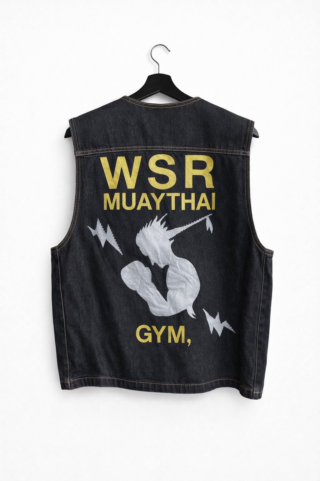 Japanese Brand Vintage Japanese Denim Vest WSR Muay Thai Gym Hand-Painted Size US L / EU 52-54 / 3 - 1 Thumbnail