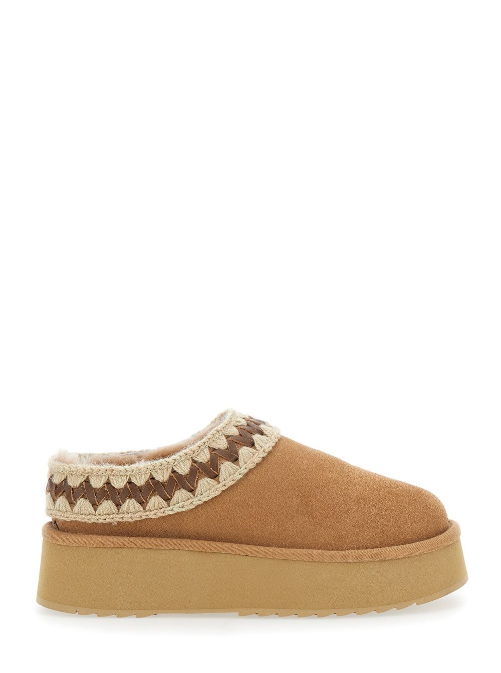 Beige Mules with Braided Detail in Suede Woman