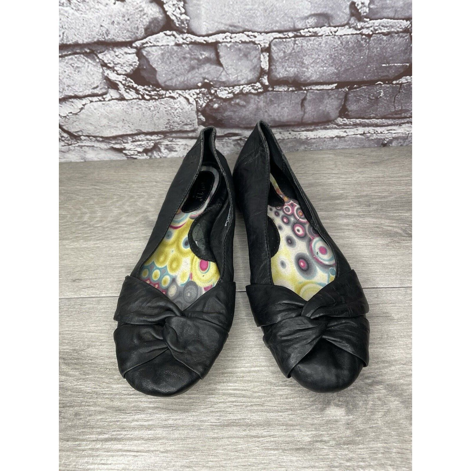 Born Born Lily W32114 Black Leather Vamp Accented Knot Ballet Fla Size US 8 / IT 38 - 2 Thumbnail