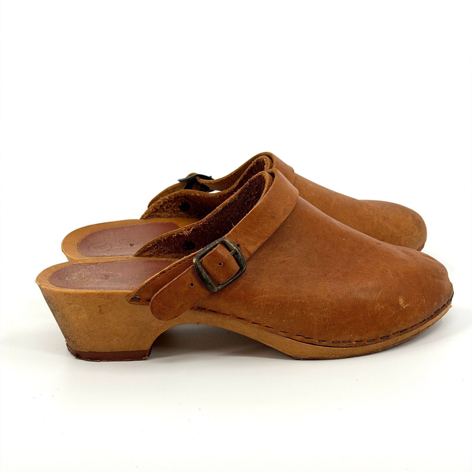 Vintage Vintage 70s Made in Italy Tan Leather Faux Wood Clogs Size US 8 / IT 38 - 3 Thumbnail