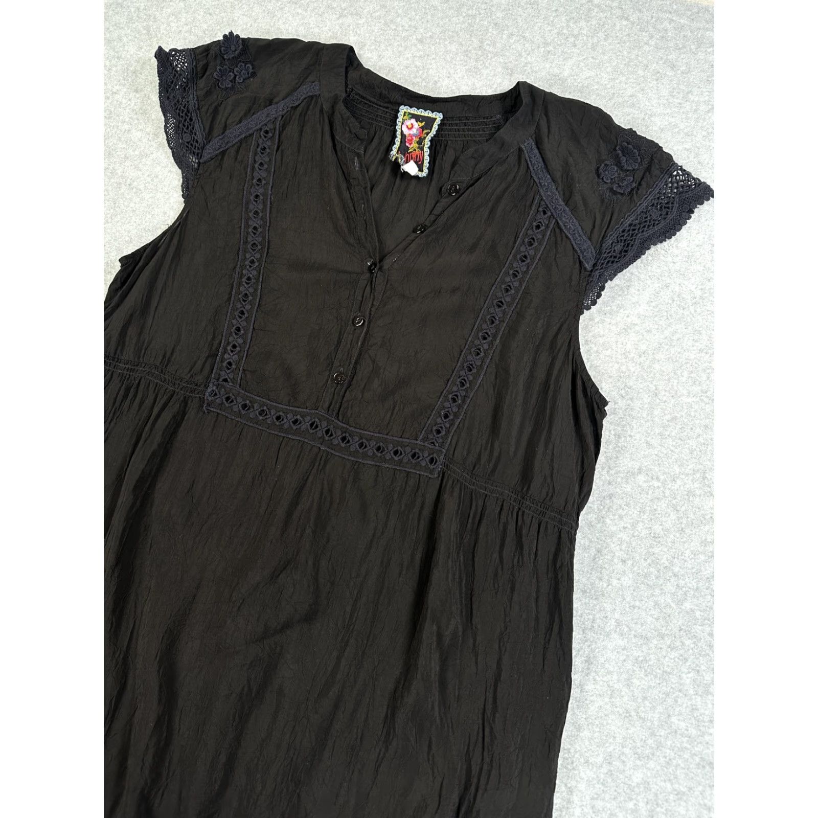 Johnny Was Johnny Was Dress Womens Large Black Crochet Lace Henley Boho Sundress Shop Womens L Black Crochet Lace Henley Boho Sundress Size L / US 10 / IT 46 - 2 Thumbnail