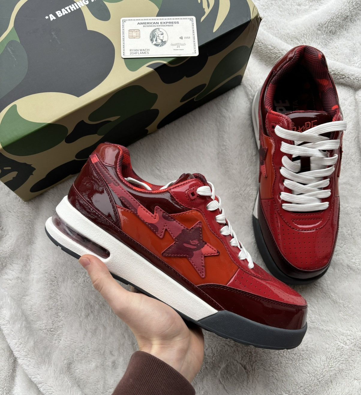 Bape Bape Road Sta Red/Camo Patent Leather Sneakers Size US 13 / EU 46 - 2 Thumbnail