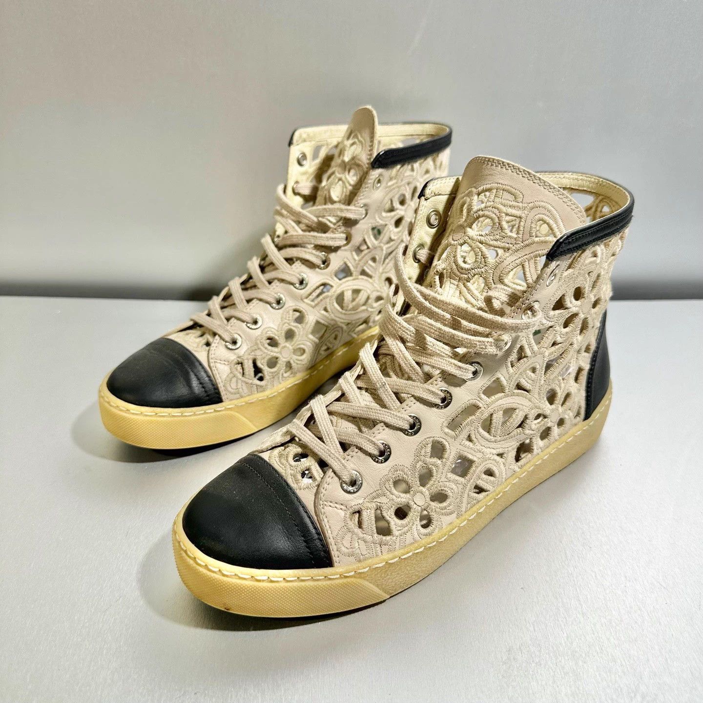 Chanel Chanel Fabric Cut-out High-Top Sneakers - Size 38 Size US 7 / IT 37 - 1 Thumbnail