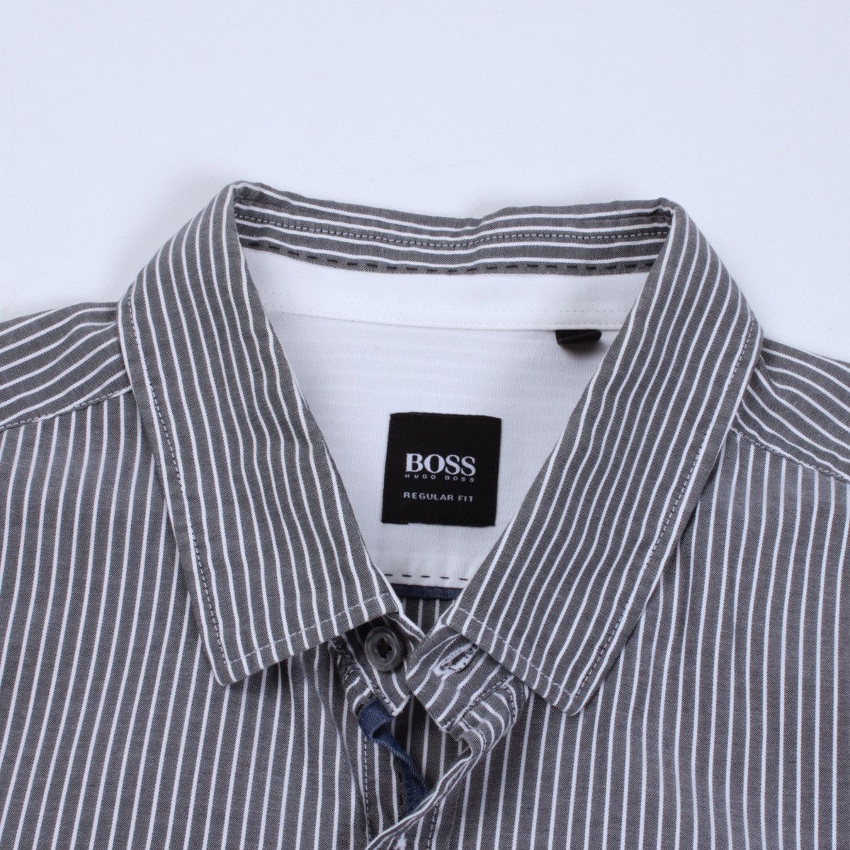 Designer × Hugo Boss HUGO BOSS Lorenzo Striped Gray White Shirt Dress Casual Size US L / EU 52-54 / 3 - 4 Thumbnail