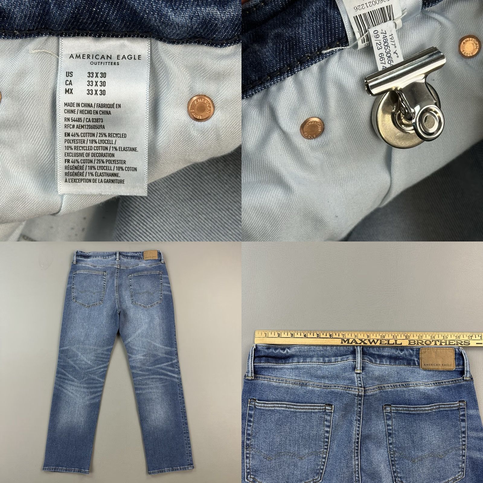 American Eagle Outfitters American Eagle Outfitters Jeans Mens 33x30 Blue Medium Wash Denim Original Straight Stretch Size US 33 - 8 Thumbnail