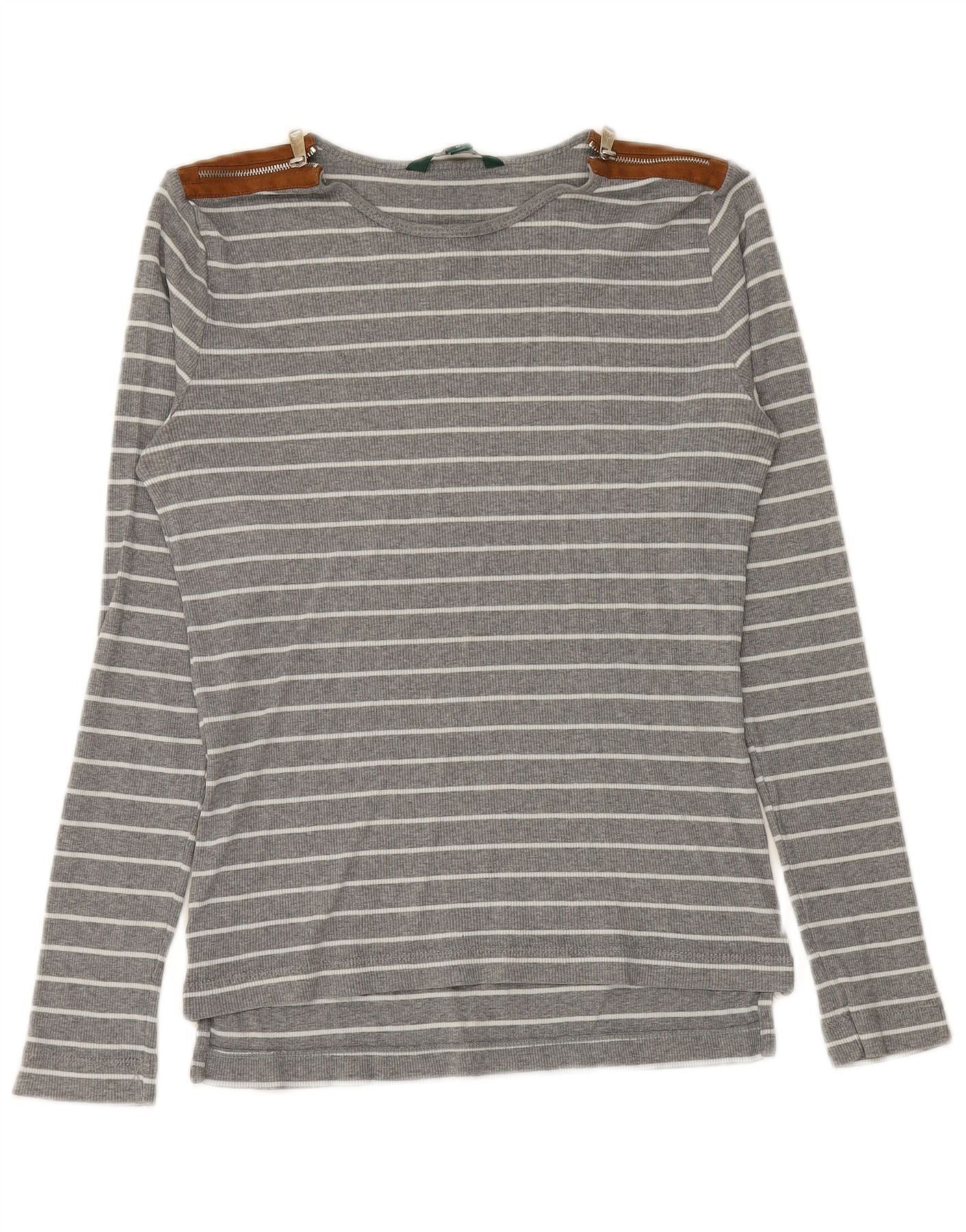 Ralph Lauren Womens Top Long Sleeve UK 12 Medium Grey Striped Cotton Size XS / US 0-2 / IT 36-38 - 1 Thumbnail