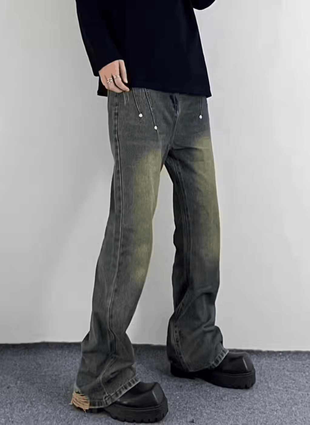 Japanese Brand × Jean Vintage washed studded distressed wide-leg jeans Size US 34 / EU 50 - 5 Thumbnail