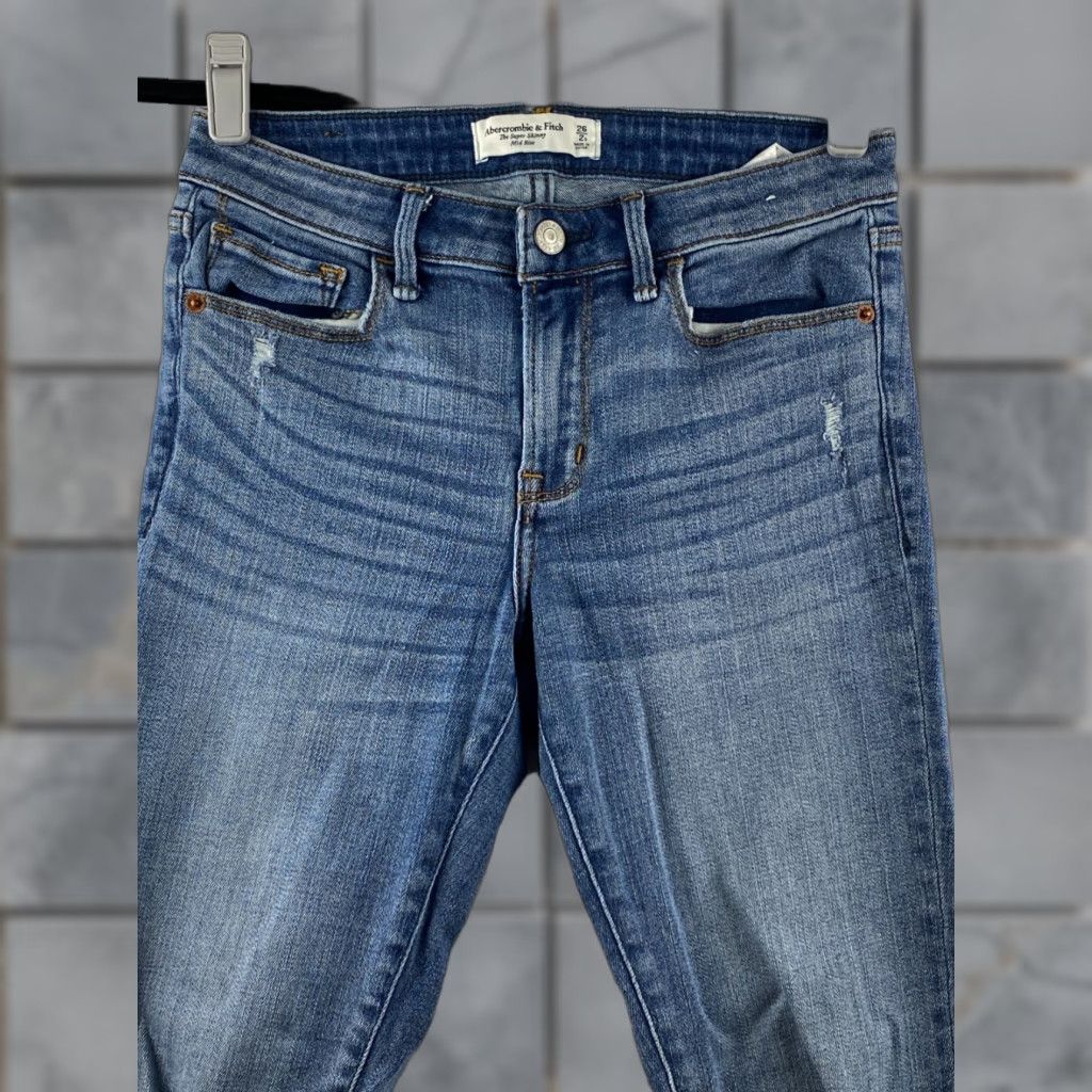 Abercrombie & Fitch Abercrombie & Fitch Women's Jeans Skinny Denim Distressed 26 Stretch 5-Pocket Blue Mid Rise Regular Size 26" / US 2 / IT 38 - 1 Thumbnail