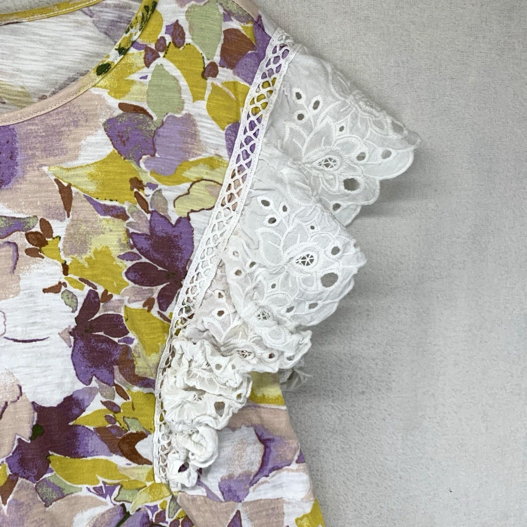 Vintage VINTAGE Women's 2X Cotton T-Shirt Casual 60s 70s Floral Lace Eyelet Cap Sleeves Purple Retro LC Lauren Conrad Size XXL / US 16-18 / IT 52-54 - 5 Thumbnail