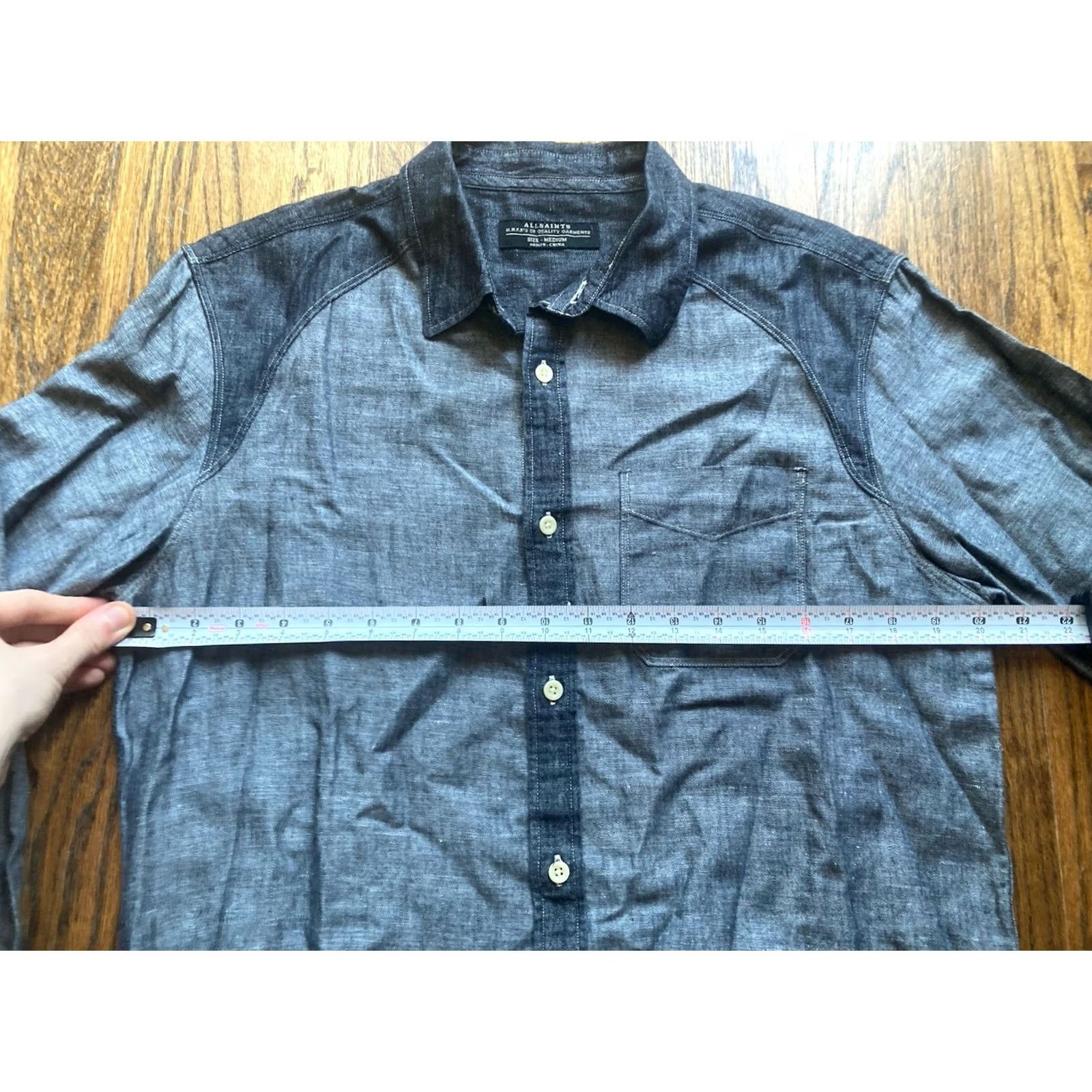 Allsaints ALLSAINTS Cadogan Shirt Mens Medium Blue Chambray Button-Up Linen Blend Shirt Size US M / EU 48-50 / 2 - 3 Thumbnail