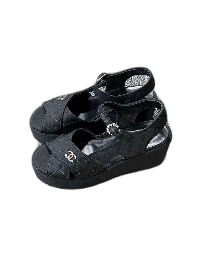 Black Quilted High Heel Shoes Sandals By Chanel -2505, Women's (Size 6.5)