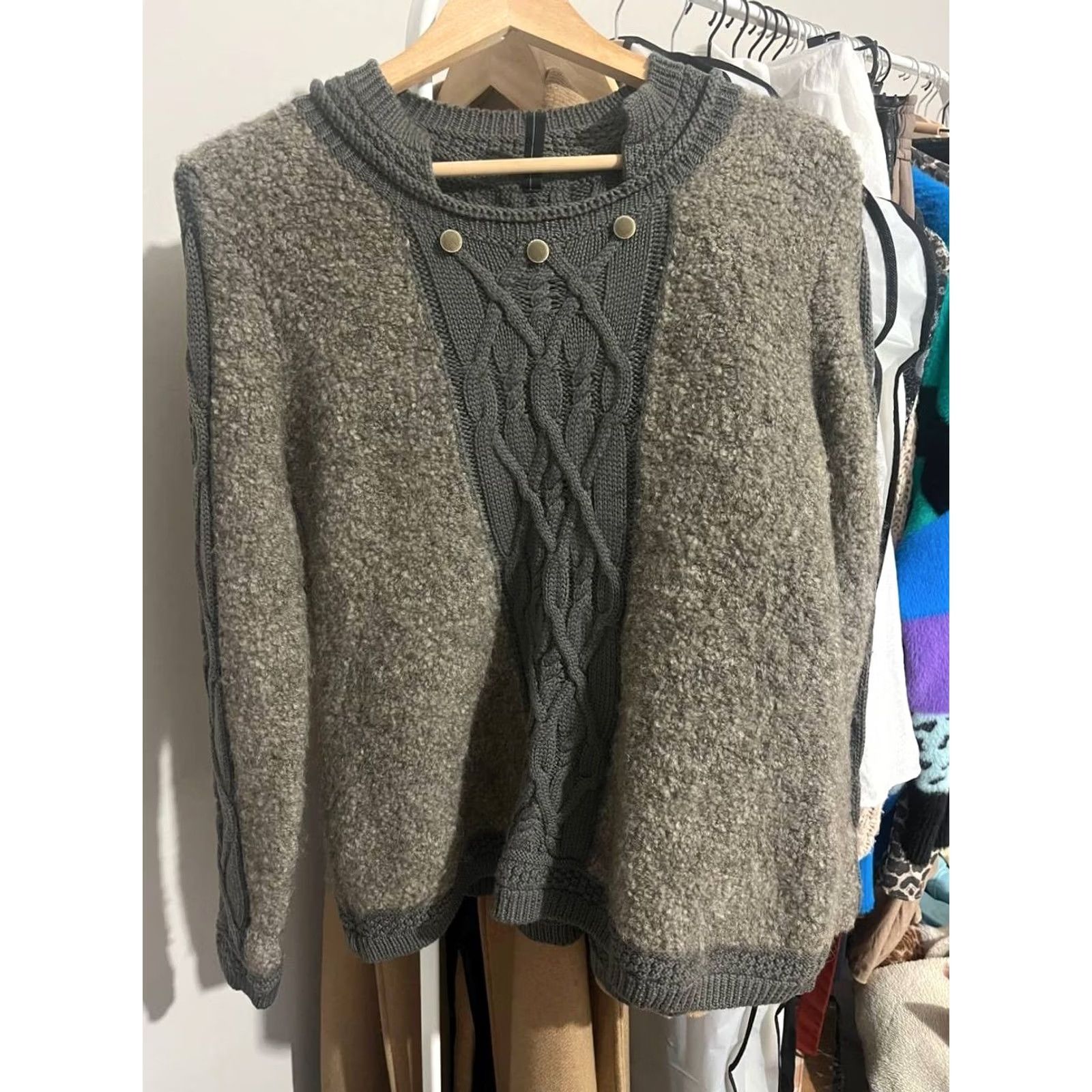 Vintage High Use Whip Up Wool Blend Mixed Fabrics Designer Sweater Made in Italy Size M, Gray, Womens, Pullover, Size M Size M / US 6-8 / IT 42-44 - 8 Thumbnail