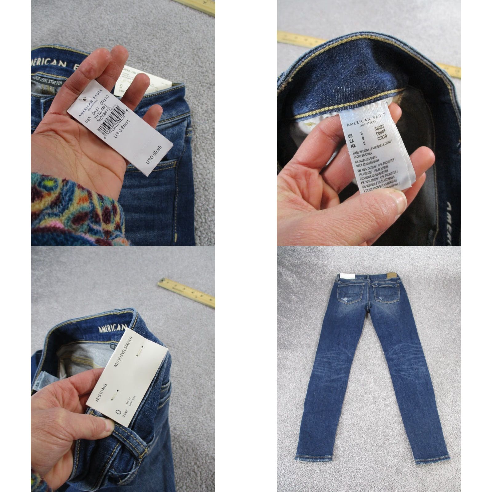 American Eagle Outfitters VINTAGE American Eagle Jeggings Womens 0 Petite Dark Wash Denim Distressed Low Rise NEW Size 25" / US 0 / IT 36 - 8 Thumbnail