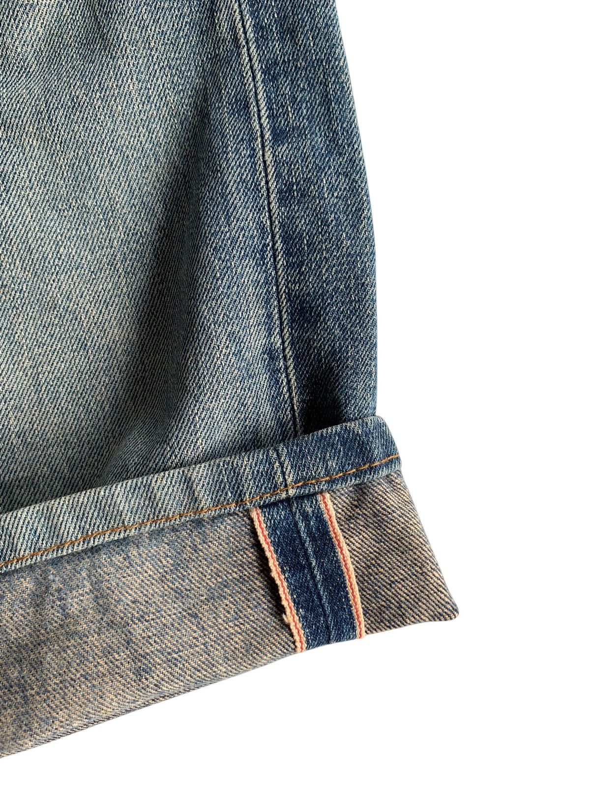 VINTAGE EDWIN 505X SELVEDGE SHORT DISTRESSED DENIM