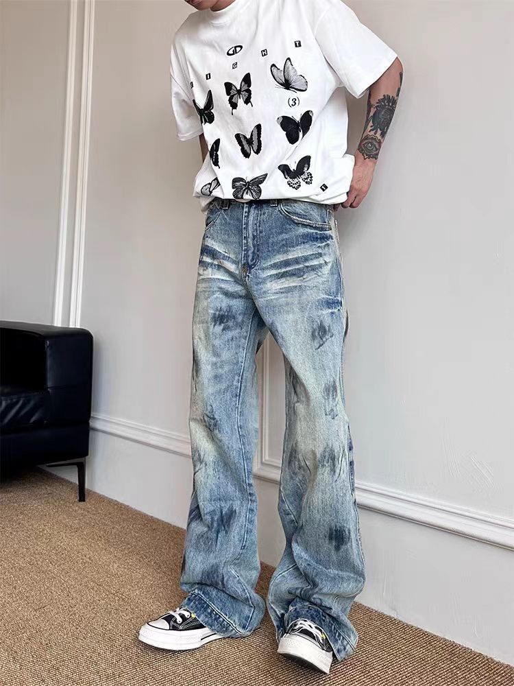 Japanese Brand × Jean Street graffiti-style washed and distressed baggy jeans Size US 34 / EU 50 - 1 Thumbnail