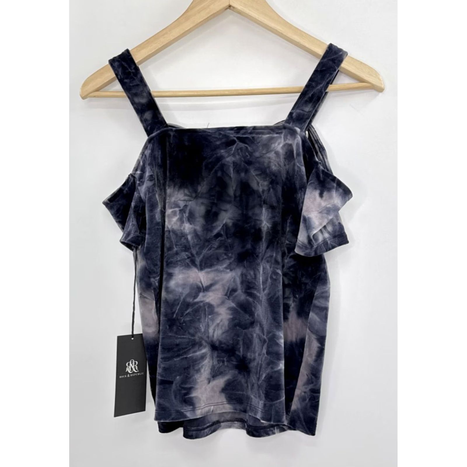 Vintage Rock&Republic Rock & Republic Shirt Womens XS Blue Velvet Tie Dye Cold Shoulder Metallic Mayhem Grunge Punk Blouse Top Tunic Strap Grommet Size XS / US 0-2 / IT 36-38 - 2 Thumbnail