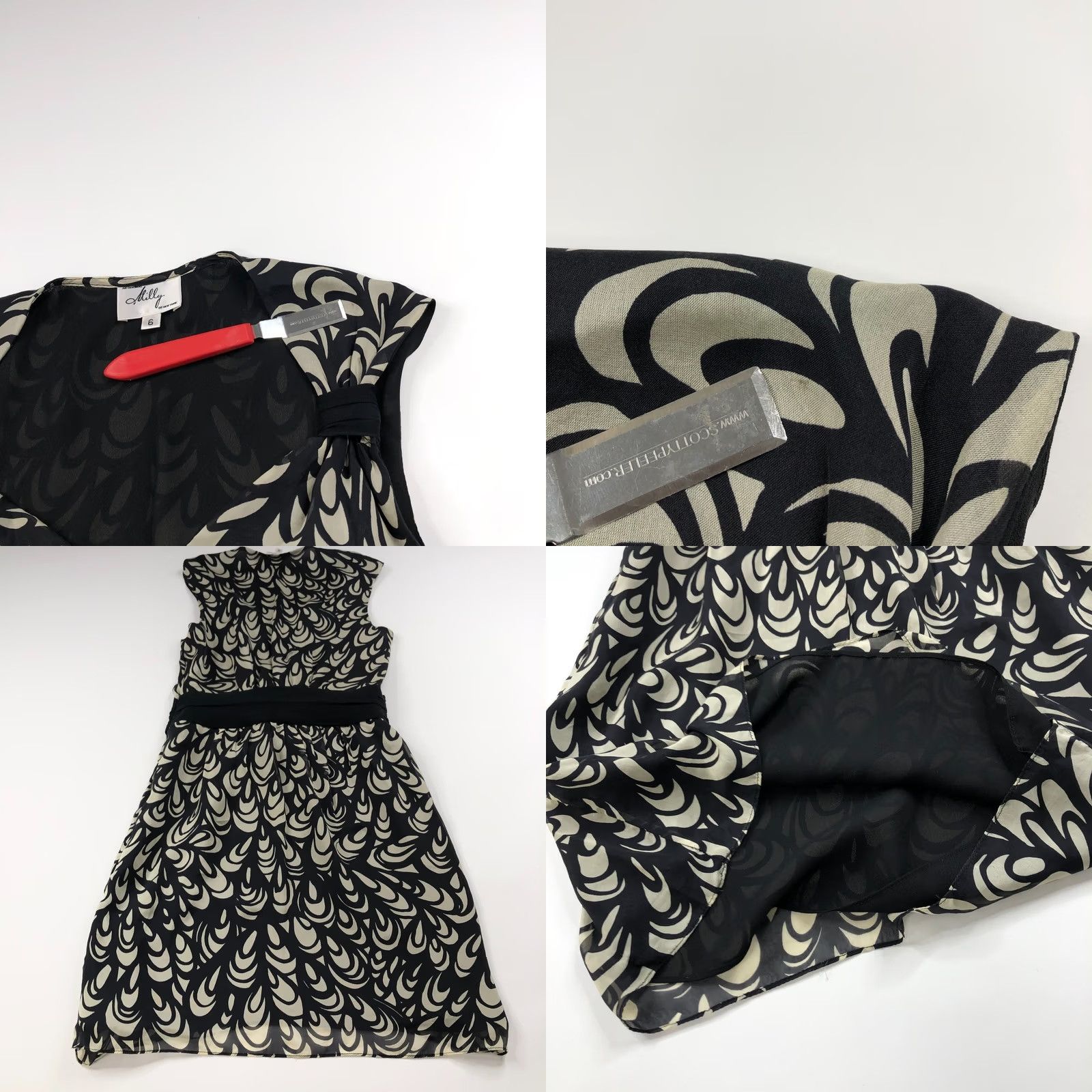 MILLY Milly Of New York 6 100% Silk Mini Dress Black Beige Ivory VTG Retro Sleeveless Round Neck Zip Short Dress Womens Size M / US 6-8 / IT 42-44 - 9 Thumbnail