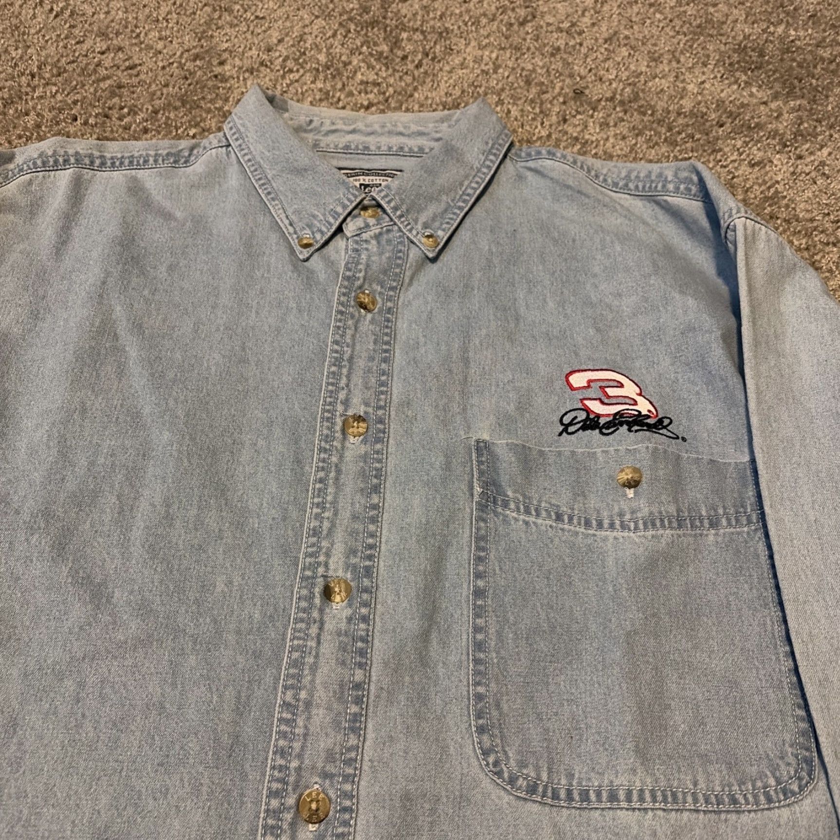 Lee VINTAGE Dale Earnhardt NASCAR Racing Blue Lee Denim Button-Up Shirt XL Mens Size US XL / EU 56 / 4 - 3 Thumbnail