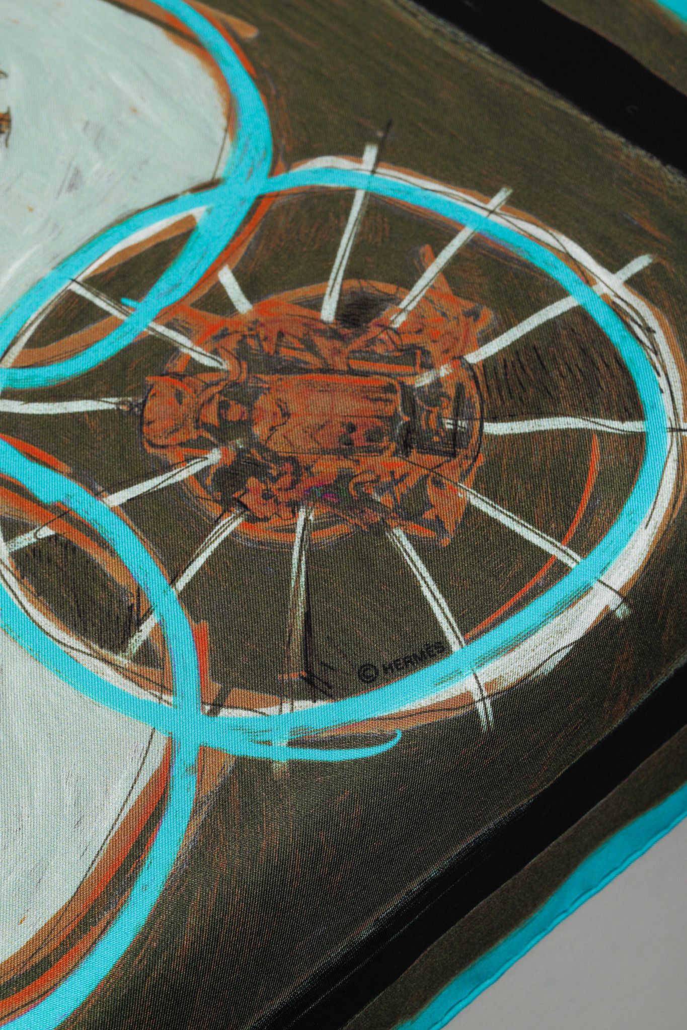 Hermes Hermes New Springs 90 Teal & Brown Silk Scarf Size ONE SIZE - 4 Thumbnail