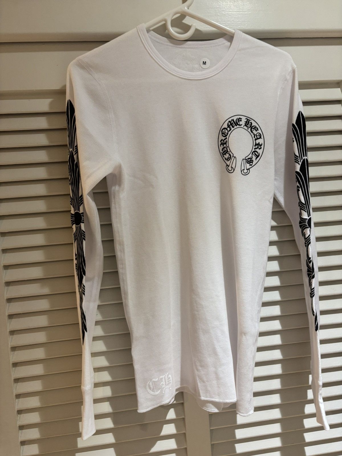Chrome hearts white thermal long sleeve horseshoe floral