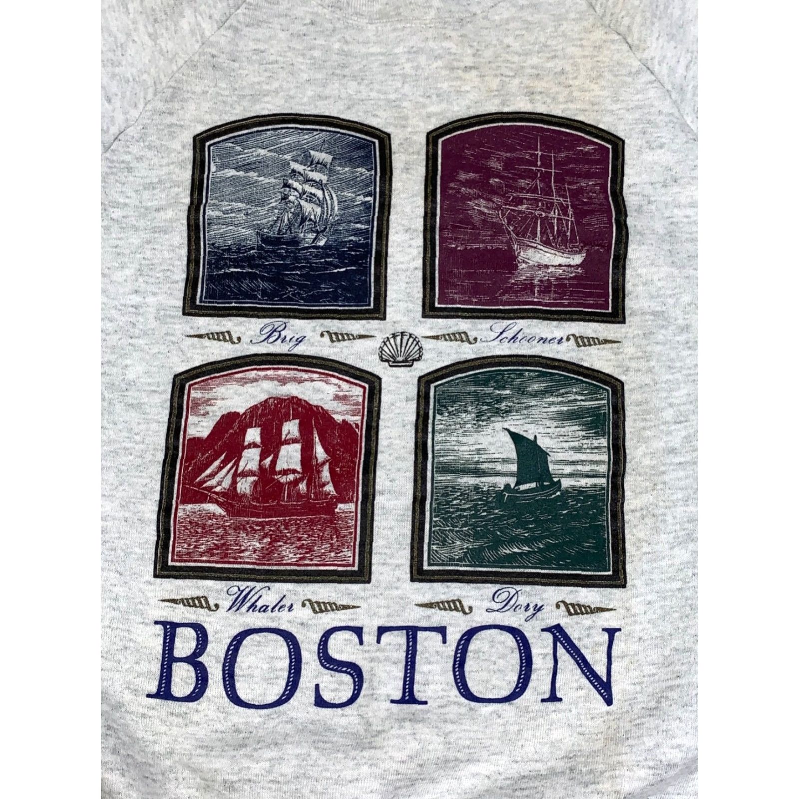 Fruit Of The Loom VINTAGE Boston Sweatshirt Pullover Adult M Gray Casual Sailing Ships USA 90s Nautical Graphic Print Sweatshirt Pullover Mens Gray Boston Ships 90s USA Size US M / EU 48-50 / 2 - 4 Thumbnail
