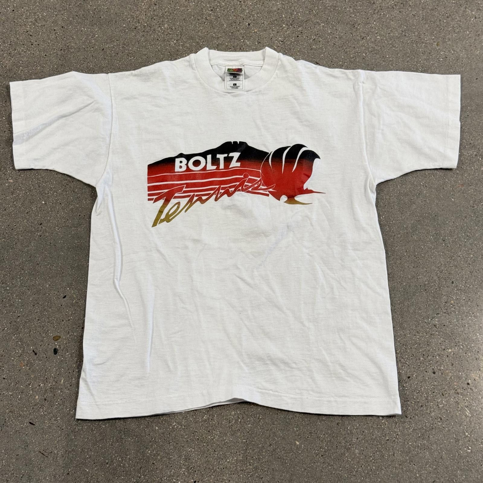 Fruit Of The Loom Single-Stitch BOLTZ Tennis T-Shirt FOTL White Heavy Cotton L Size US L / EU 52-54 / 3 - 1 Thumbnail