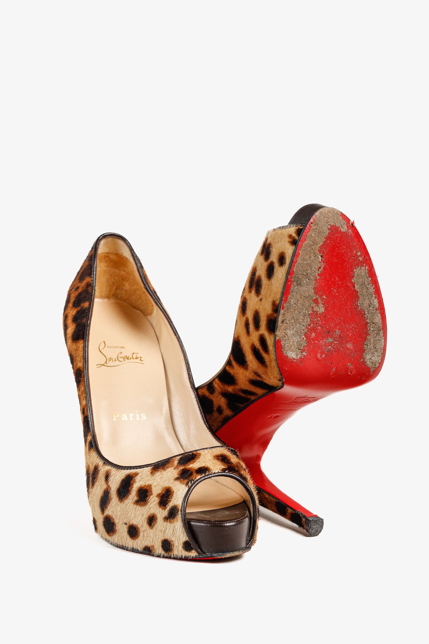 Christian Louboutin Christian Louboutin Leopard Pony Hair Peep Toe Platform Pump Size US 7.5 / IT 37.5 - 4 Thumbnail