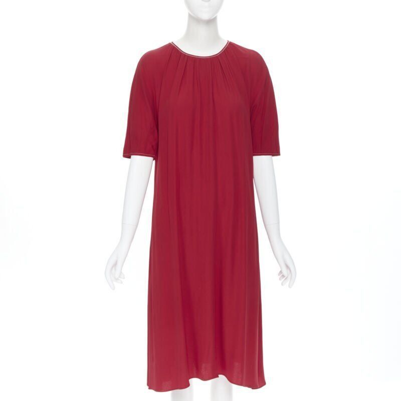 Marni MARNI 2019 red viscose crepe white overstitched pleated casual dress IT38 Size XS / US 0-2 / IT 36-38 - 1 Thumbnail