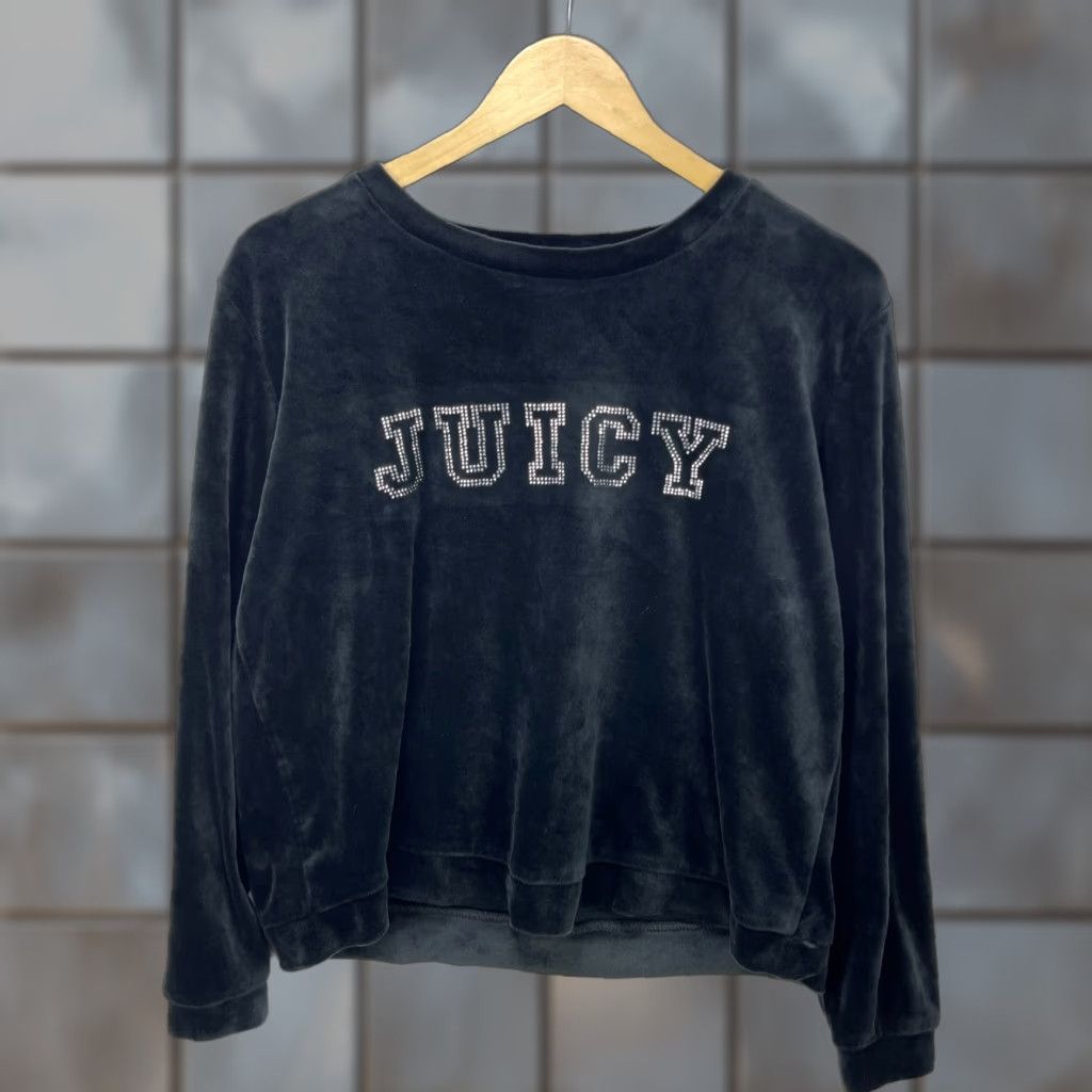 Juicy Couture VINTAGE Juicy Couture Shirt Women's L Long Sleeve Velour Black 90s/00s Womens Velour Shirt L Size L / US 10 / IT 46 - 1 Thumbnail