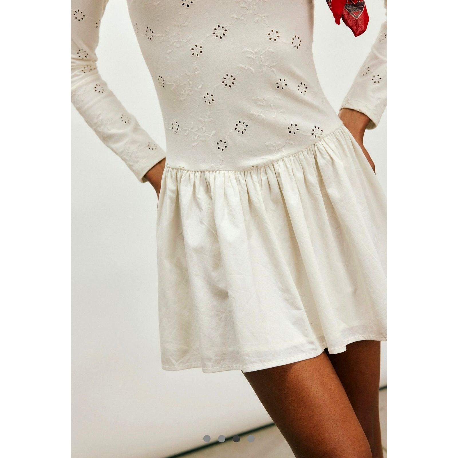 Free People Free People Surley Mini Dress Laser Cut Detail Clean Ivory M Size M / US 6-8 / IT 42-44 - 3 Thumbnail