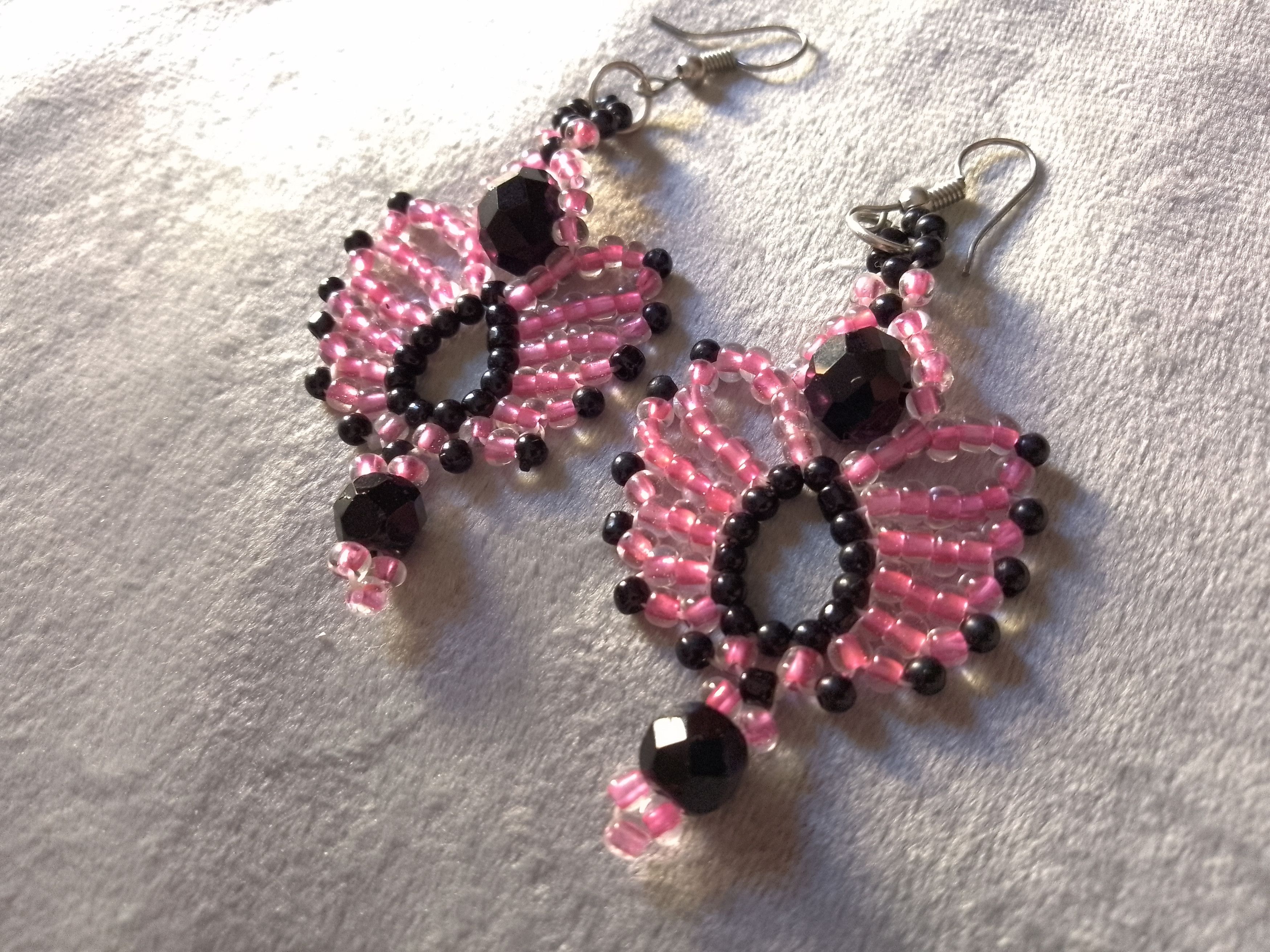 Handmade Necklace Braided Pink Black Earrings Crystals Elegant Size ONE SIZE - 8 Thumbnail