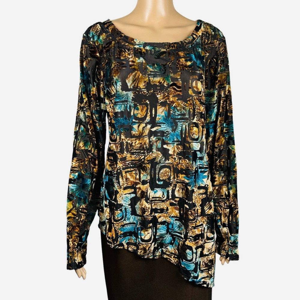 Other Nicole Max Velvet Burnout Long Sleeve Asymmetrical Hem Top Size L / US 10 / IT 46 - 1 Thumbnail