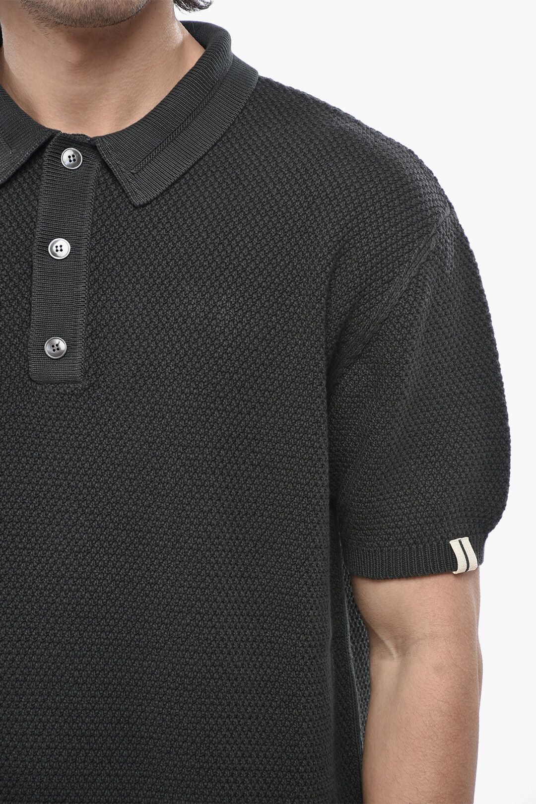 Palm Angels og1mm0226 3-Button Moss Stitch Knit Shirt in Black Size US S / EU 44-46 / 1 - 3 Thumbnail