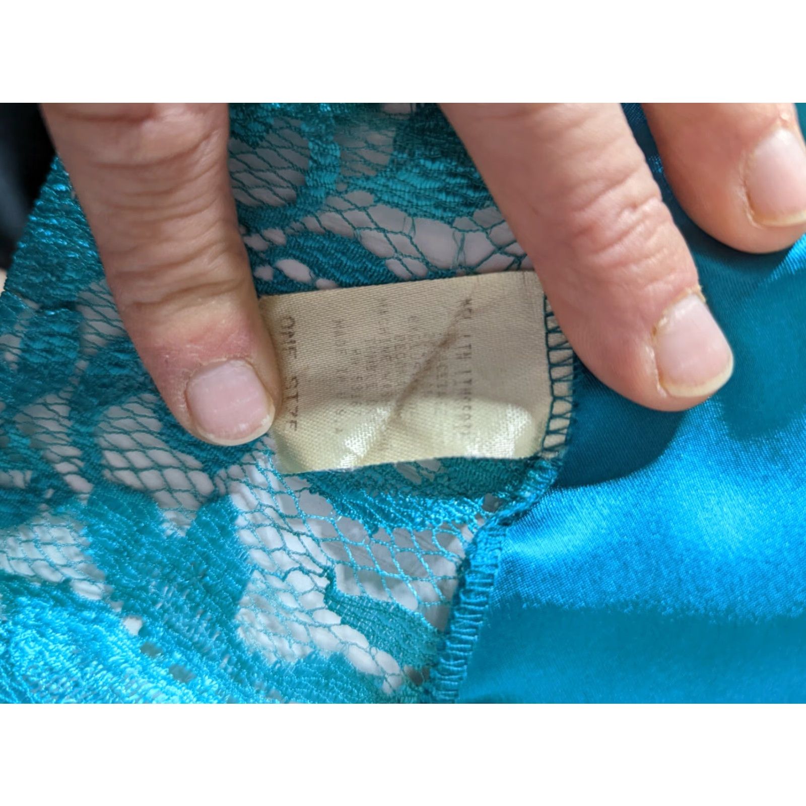Vintage VINTAGE 80s Teal Satin Lace Mini Lingerie Robe One Size 31" D1S Girls Size ONE SIZE - 4 Thumbnail