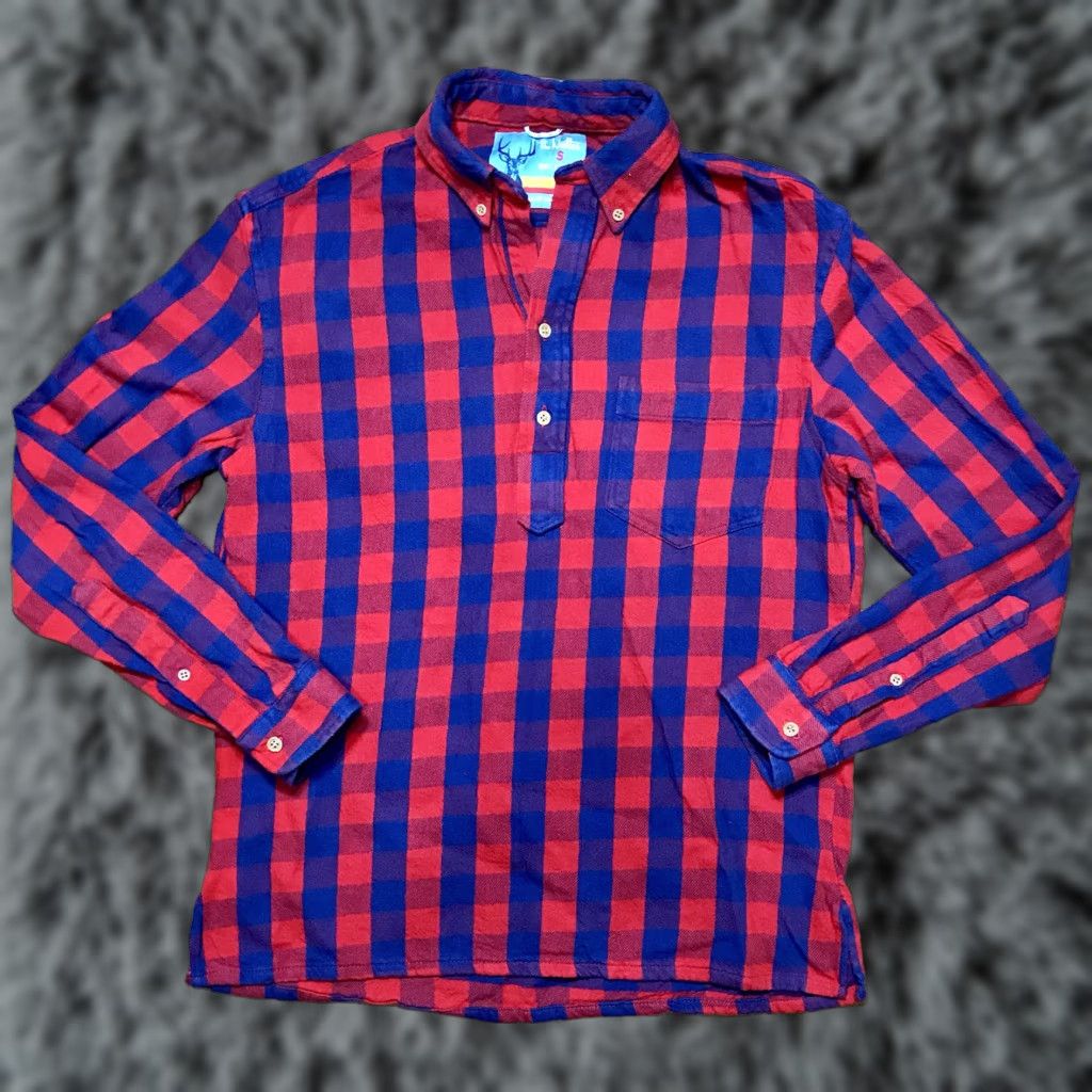 VINTAGE The Nutter Button-Down Shirt Palid Plaid Flannel Long Sleeve Multicolor Blue Red USA Small Mens