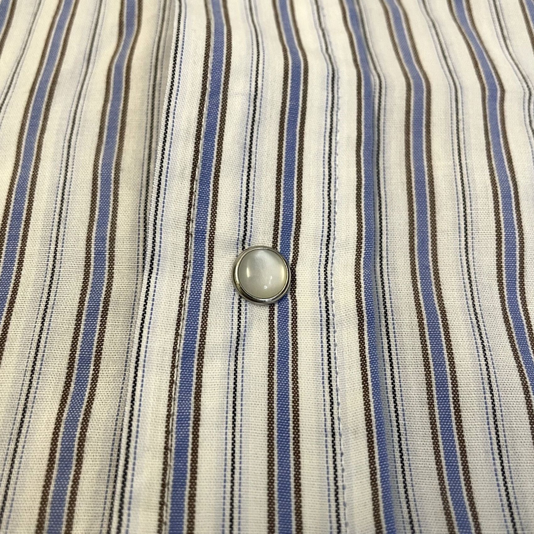 Vintage VINTAGE Panhandle Slim Shirt Adult 16 33 Blue Stripe Pearl Snap Pockets Button-Down Mens Shirt Size US L / EU 52-54 / 3 - 4 Thumbnail