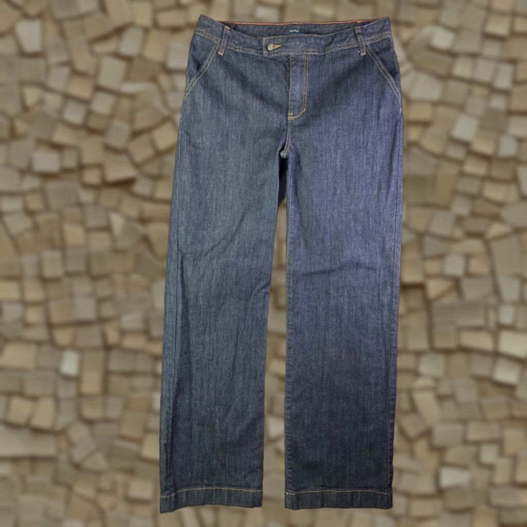 Nautica Nautica Jeans Straight Womens Size 10 30x30 Denim Blue Jeans Regular Fit Mid Rise Cotton Denim Flag Logo Distressed No Zip Size 32" / US 10 / IT 46 - 1 Thumbnail