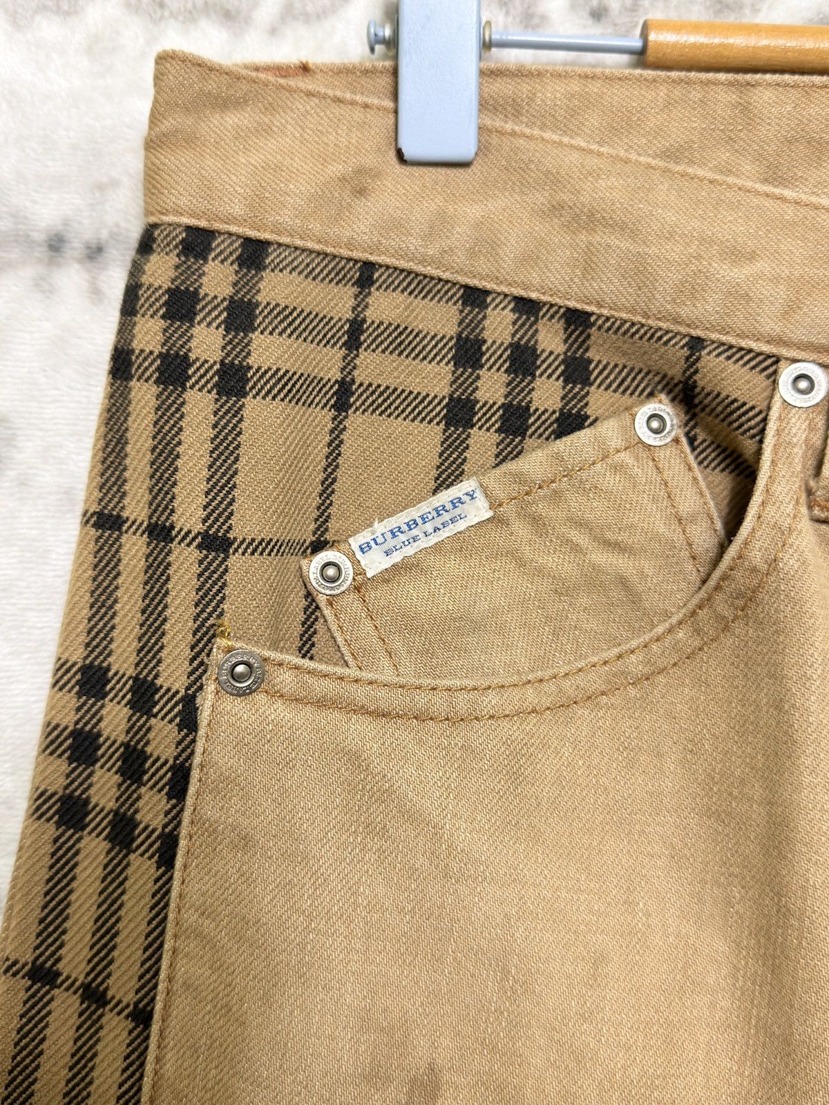 Burberry Burberry Blue Label Distressed Denim Nova Check Stripe Pants Size US 30 / EU 46 - 8 Thumbnail